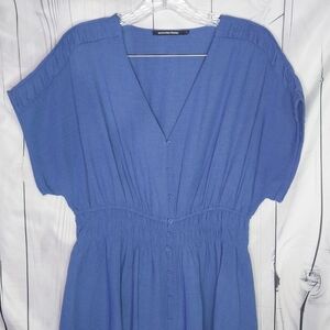 Monoprix Femme Smocked V-Neck Button-Front Cottagecore Maxi Dress